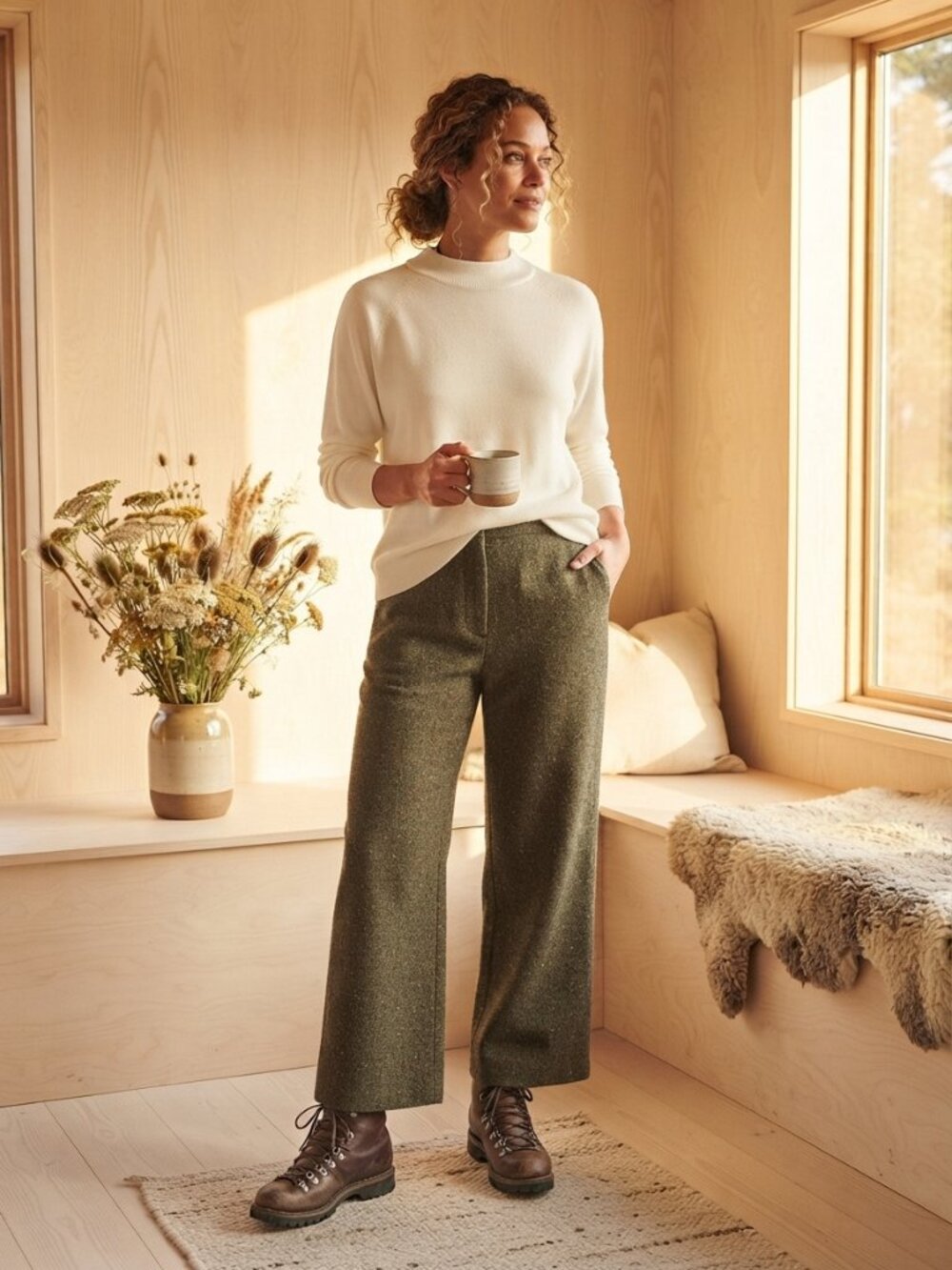 Classic Cream Knit Crewneck Sweater - Women's M - Cottagecore Coastal